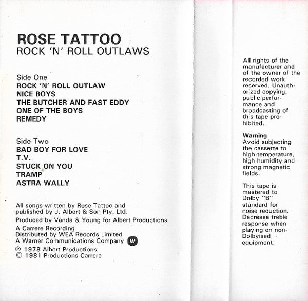 Rose Tattoo : Rock 'N' Roll Outlaws (Cass, Album)