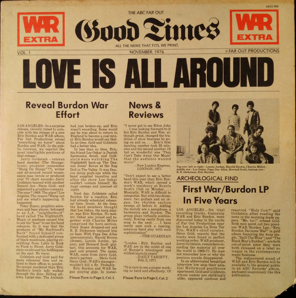 War Featuring Eric Burdon* : Love Is All Around (LP, Album, Ter)