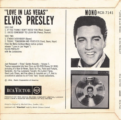 Elvis Presley with The Jordanaires : Love In Las Vegas (7", EP, Mono)