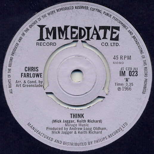 Chris Farlowe : Think  (7", Single, Mono)