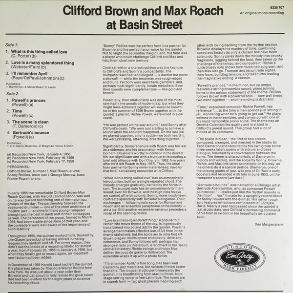 Clifford Brown And Max Roach : At Basin Street (LP, Album, Mono, RE)