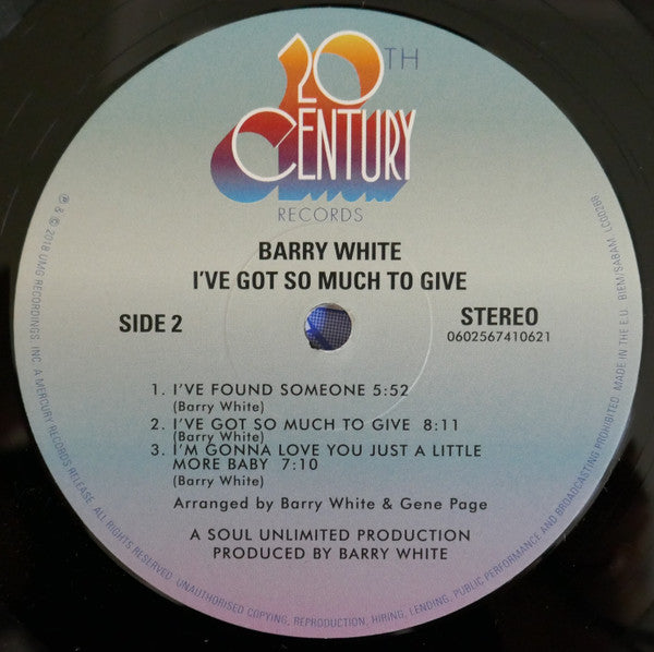 Barry White : I've Got So Much To Give (LP, Album, RE)