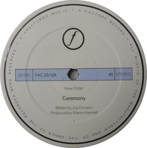 New Order : Ceremony (12", Single, RE, Cre)