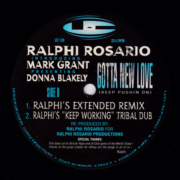 Ralphi Rosario Introducing Mark Grant Presenting Donna Blakely : Gotta New Love (Keep Pushin On) (2x12")