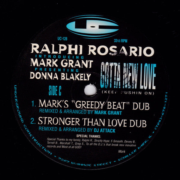 Ralphi Rosario Introducing Mark Grant Presenting Donna Blakely : Gotta New Love (Keep Pushin On) (2x12")