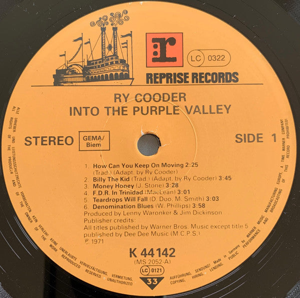 Ry Cooder : Into The Purple Valley (LP, Album, RE)