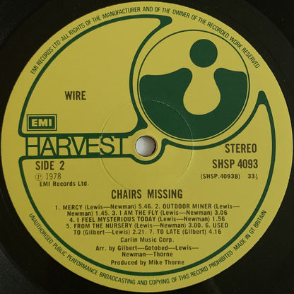 Wire : Chairs Missing (LP, Album, RP)