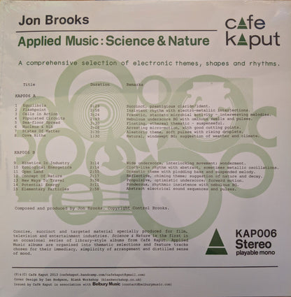 Jon Brooks : Applied Music: Science & Nature (LP, Album, Ltd, Gre)