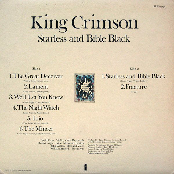King Crimson : Starless And Bible Black (LP, Album)