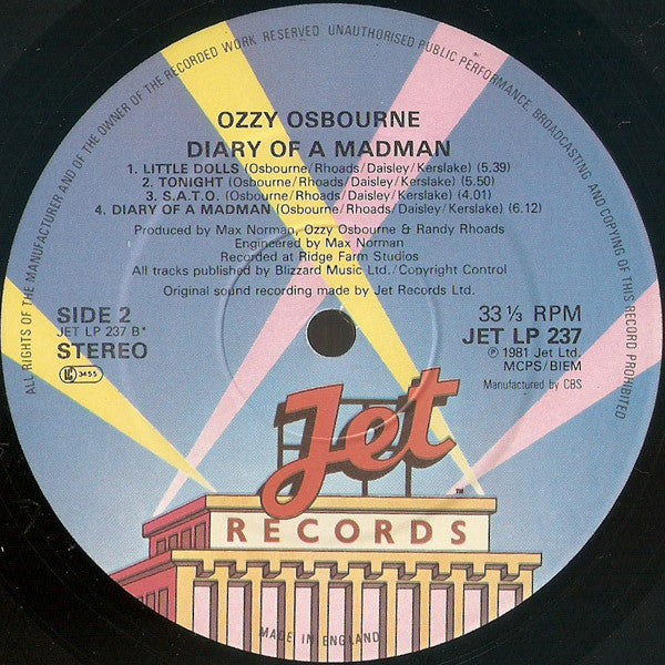 Ozzy Osbourne nDiary Of deals A Madman n1981 nJet Records LpnFZ 37492