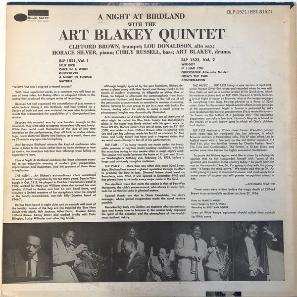 Art Blakey Quintet : A Night At Birdland (Volume 1) (LP, Album, RE, Lib)