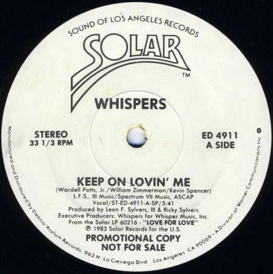 The Whispers : Keep On Lovin' Me (12", Promo)