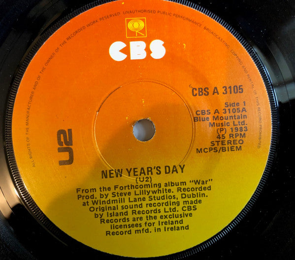 U2 : New Year's Day (7", Single, RE, Sun)