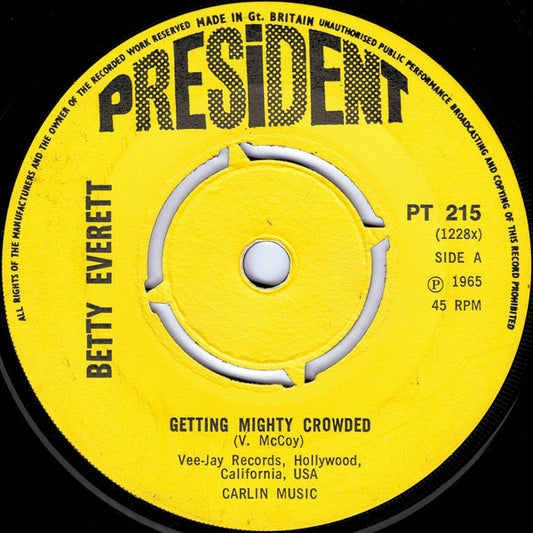 Betty Everett : Getting Mighty Crowded / It's In His Kiss (The Shoop Shoop Song) (7", Single, RE, Pus)