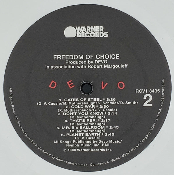 Devo : Freedom Of Choice (LP, Album, Ltd, RE, Whi)