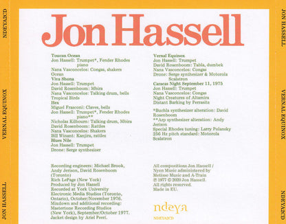 Jon Hassell : Vernal Equinox (CD, Album, RE, RM, Sli)
