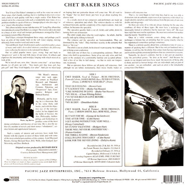 Chet Baker : Chet Baker Sings (LP, Album, Mono, RE, 180)