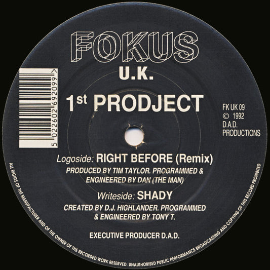 1st Prodject : Right Before (Remix) / Shady (12")