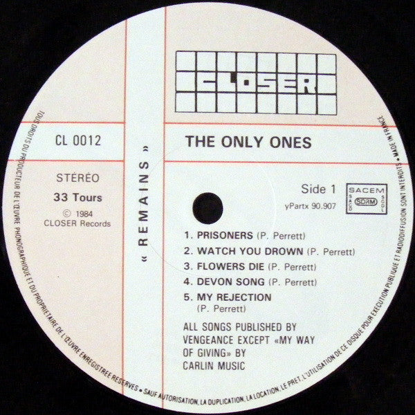 The Only Ones : Remains (LP, Album)