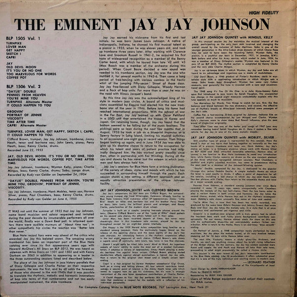 J.J. Johnson : The Eminent Jay Jay Johnson Volume 2 (LP, Comp, Mono, RE, RM)