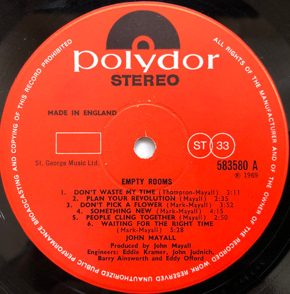 John Mayall : Empty Rooms (LP, Album)