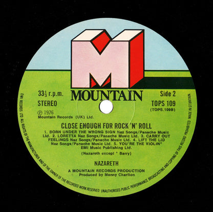 Nazareth (2) : Close Enough For Rock 'N' Roll (LP, Album, Gat)