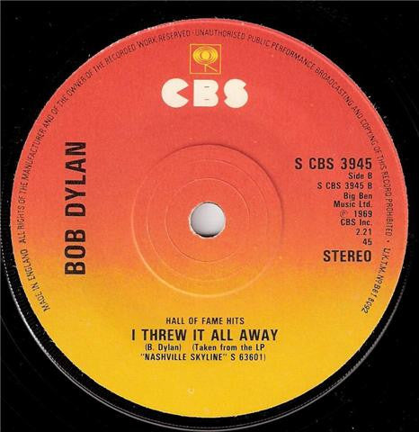 Bob Dylan : Lay Lady Lay / I Threw It All Away (7", RE)