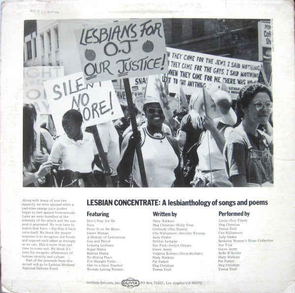 Various : Lesbian Concentrate (A Lesbianthology Of Songs And Poems) (LP, Comp)