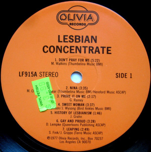 Various : Lesbian Concentrate (A Lesbianthology Of Songs And Poems) (LP, Comp)