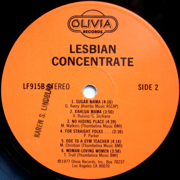Various : Lesbian Concentrate (A Lesbianthology Of Songs And Poems) (LP, Comp)