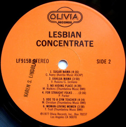 Various : Lesbian Concentrate (A Lesbianthology Of Songs And Poems) (LP, Comp)