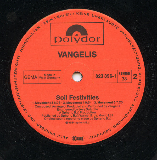 Vangelis : Soil Festivities (LP, Album)