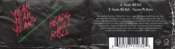 Yeah Yeah Yeahs : Heads Will Roll (7", Single, Ltd, Pic)