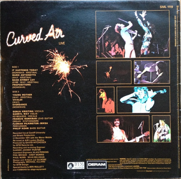 Curved Air : Curved Air Live (LP, Album, Yel)