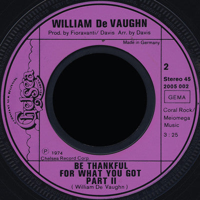 William DeVaughn : Be Thankful For What You Got (7", Single)