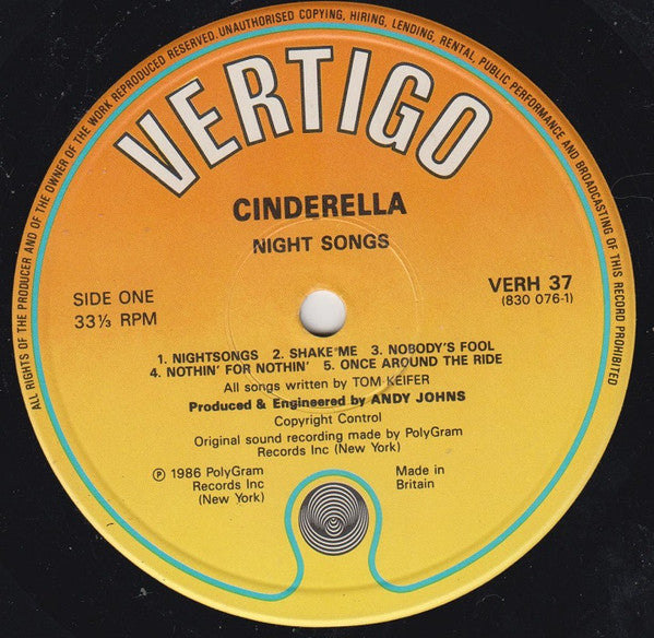 Cinderella (3) : Night Songs (LP, Album)