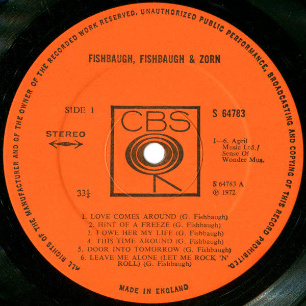 Fishbaugh, Fishbaugh & Zorn : Fishbaugh, Fishbaugh And Zorn (LP, Album, Gat)
