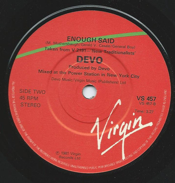 Devo : Working In A Coalmine (7", Single)