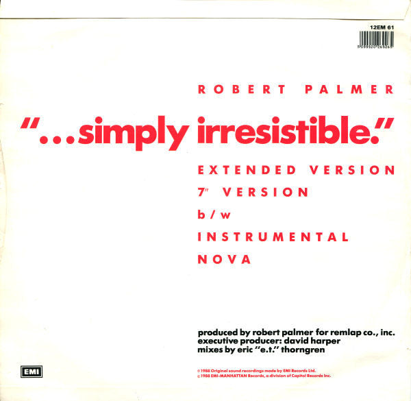 Robert Palmer : ...Simply Irresistible (Extended Version) (12", Single, Wit)