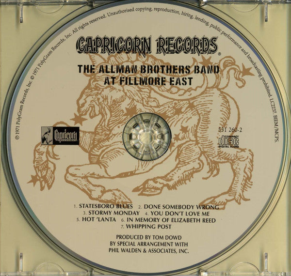 The Allman Brothers Band : The Allman Brothers Band At Fillmore East (CD, Album, RE, RM)