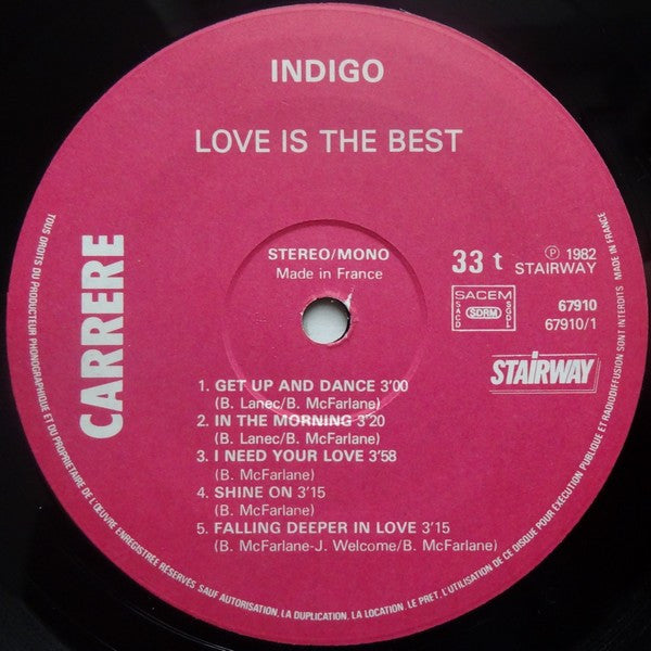 Indigo (15) : Love Is The Best (LP, Album, Mono)