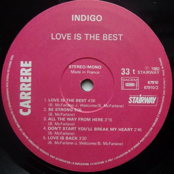 Indigo (15) : Love Is The Best (LP, Album, Mono)