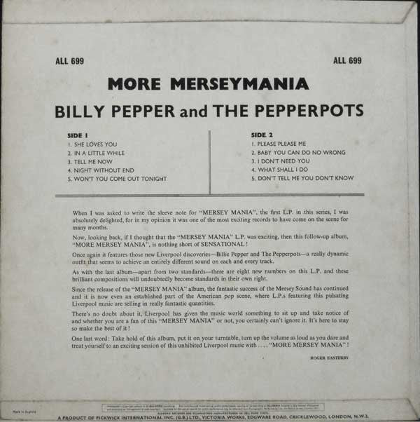 Billy Pepper & The Pepperpots : Beat !!!!! More Merseymania (LP, Album)