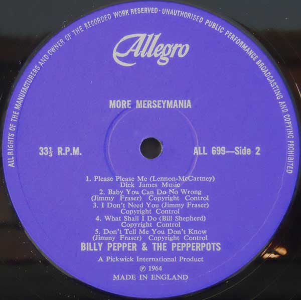 Billy Pepper & The Pepperpots : Beat !!!!! More Merseymania (LP, Album)