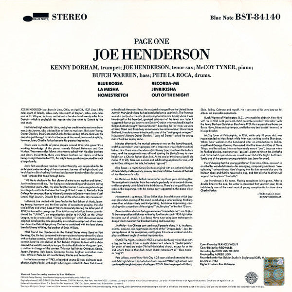 Joe Henderson : Page One (LP, Album, RE, 180)