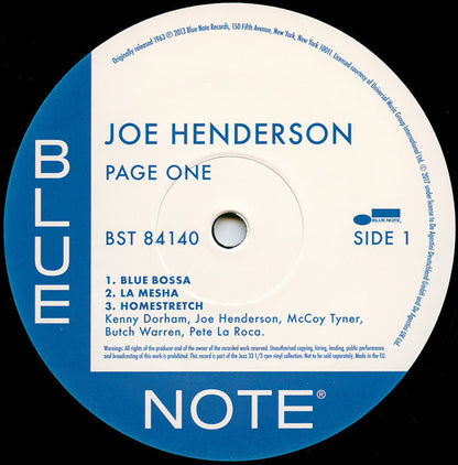 Joe Henderson : Page One (LP, Album, RE, 180)