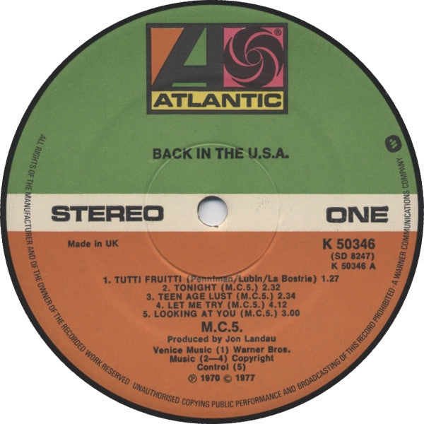 MC5 : Back In The USA (LP, Album, RE)