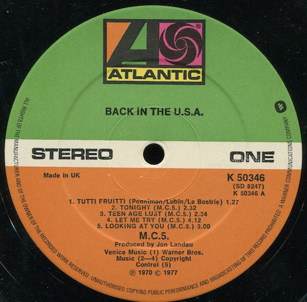 MC5 : Back In The USA (LP, Album, RE)