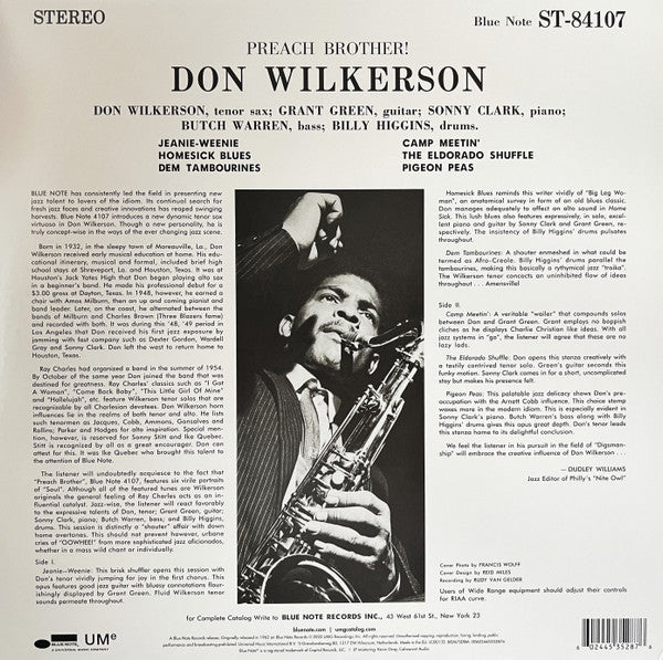 Don Wilkerson : Preach Brother! (LP, Album, RE, 180)