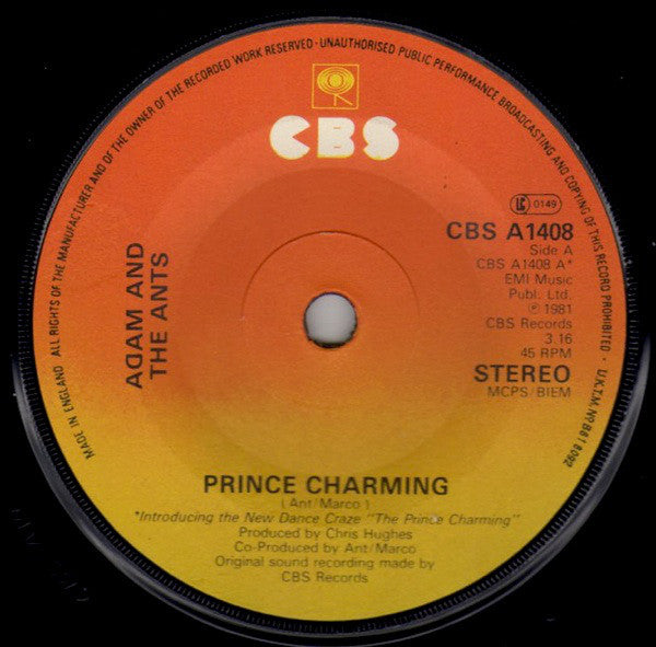 Adam And The Ants : Prince Charming (7", Single, Gat)